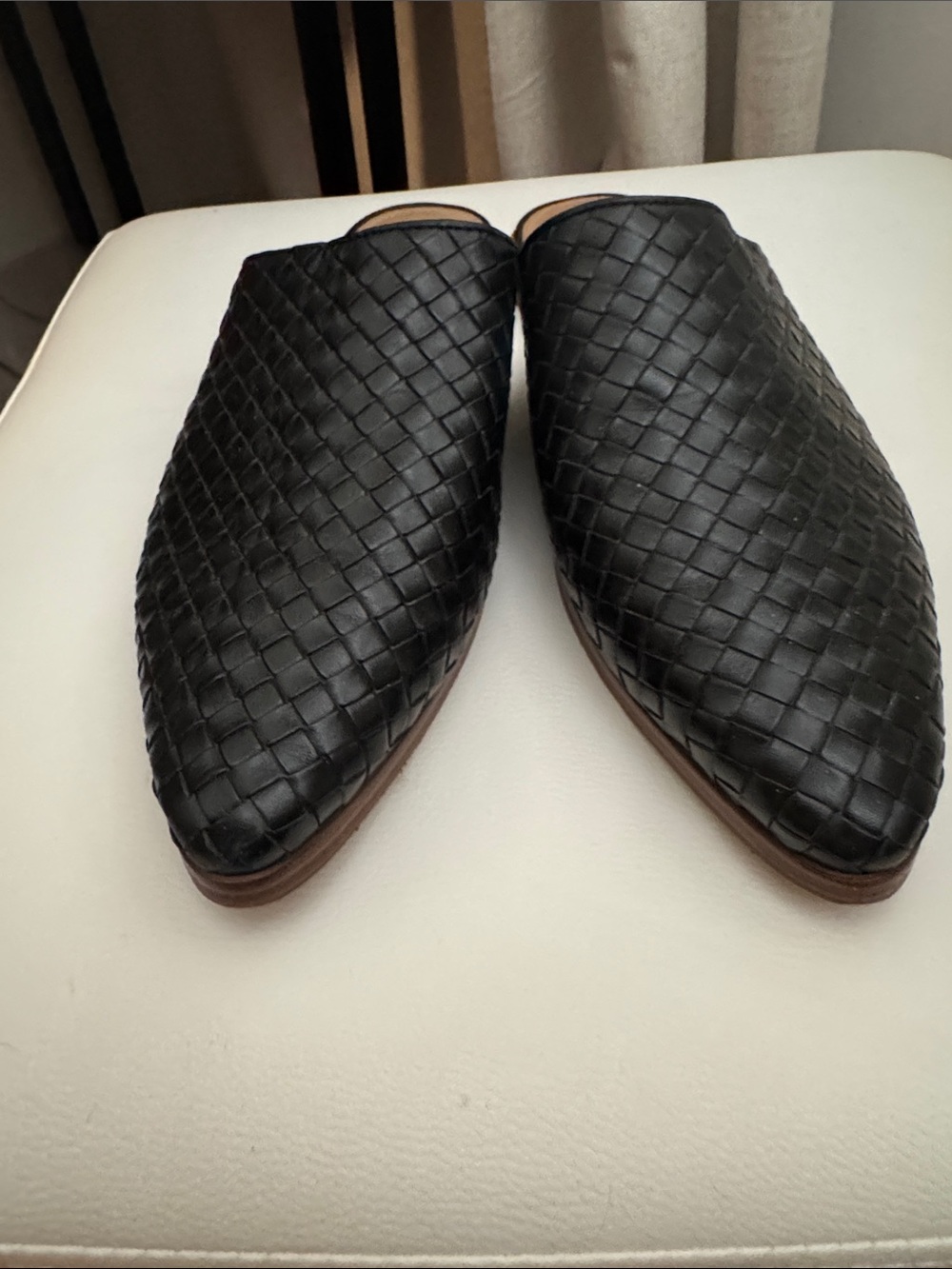 Marc Fisher Black Woven leather Slip-On Mules